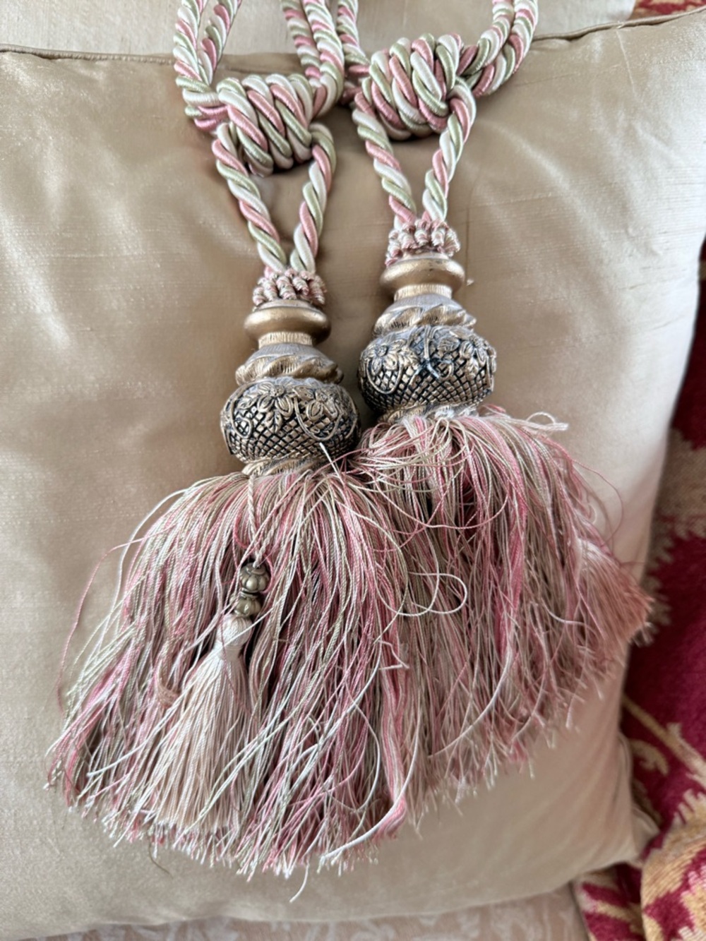 NEW Pair Silk Tassel Twist Rope Gold Green Drape/Curtain Tie back 9" Tassel